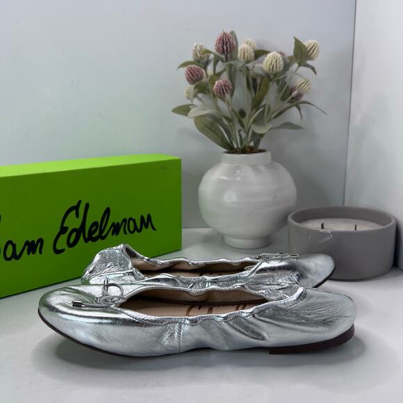 Sam Edelman Felicia Leather Ballet Flats Silver I10750L023 Women's 8 M Metallic - Picture 6 of 10